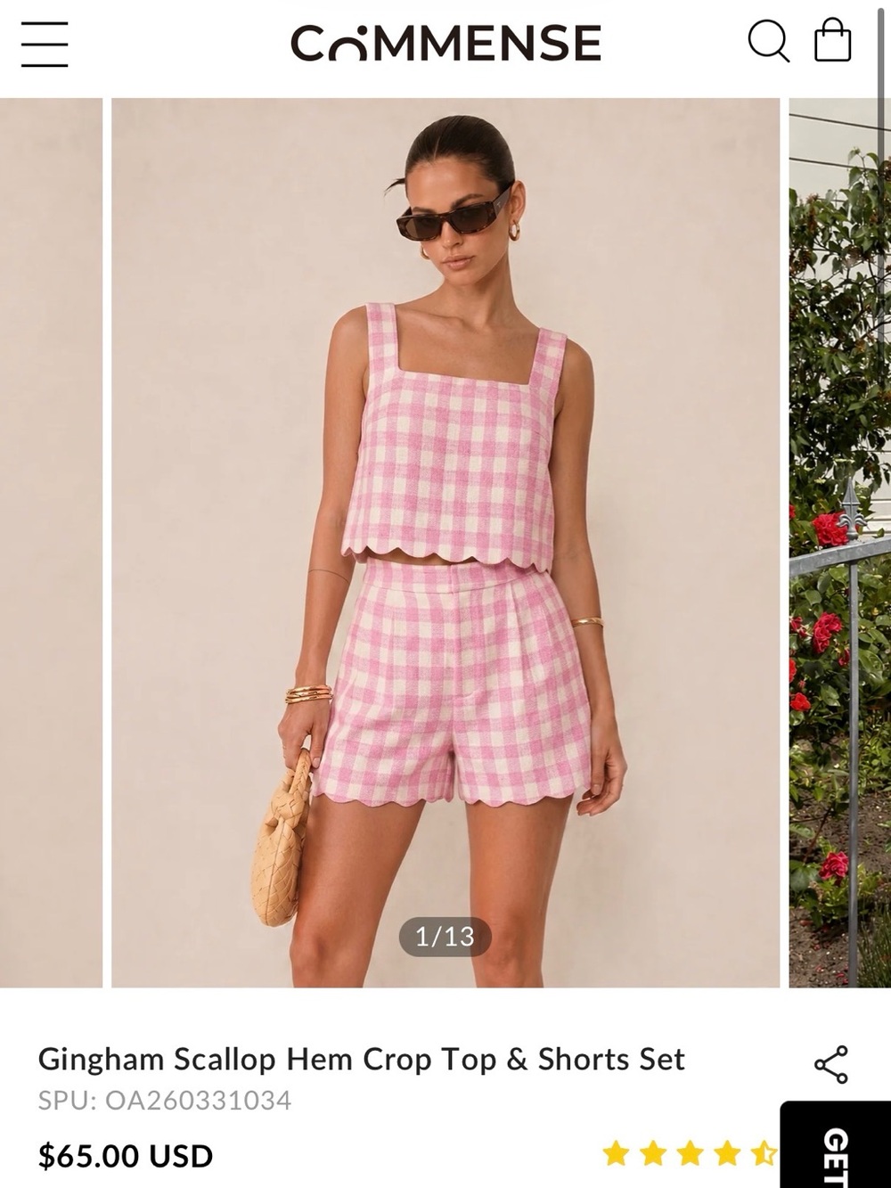 Commense Pink & White Gingham Scallop Crop Top and Shorts Set